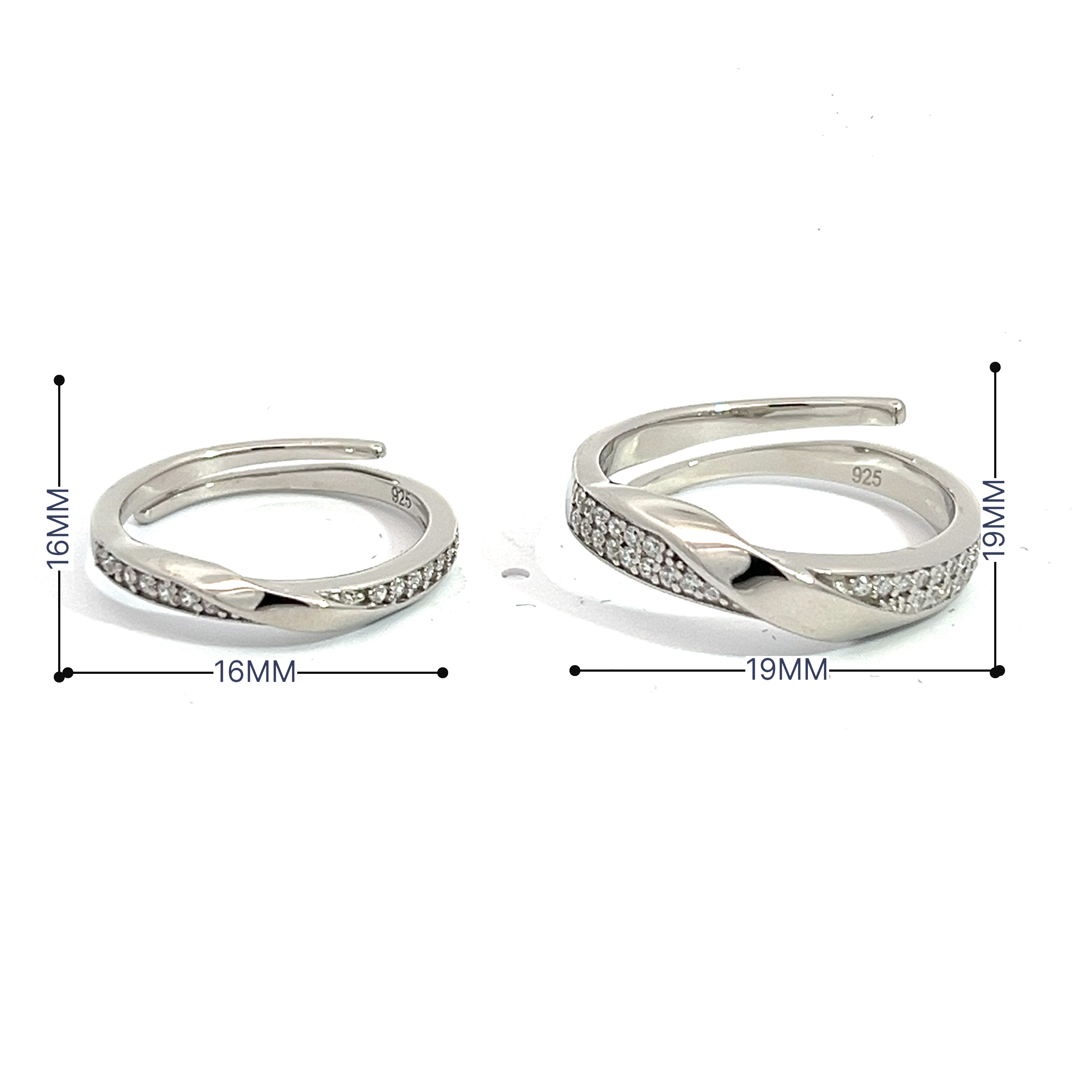 PurpleLuck Adline 925 Silver Couple Bands Luxury and Elegant jewelry for him and her