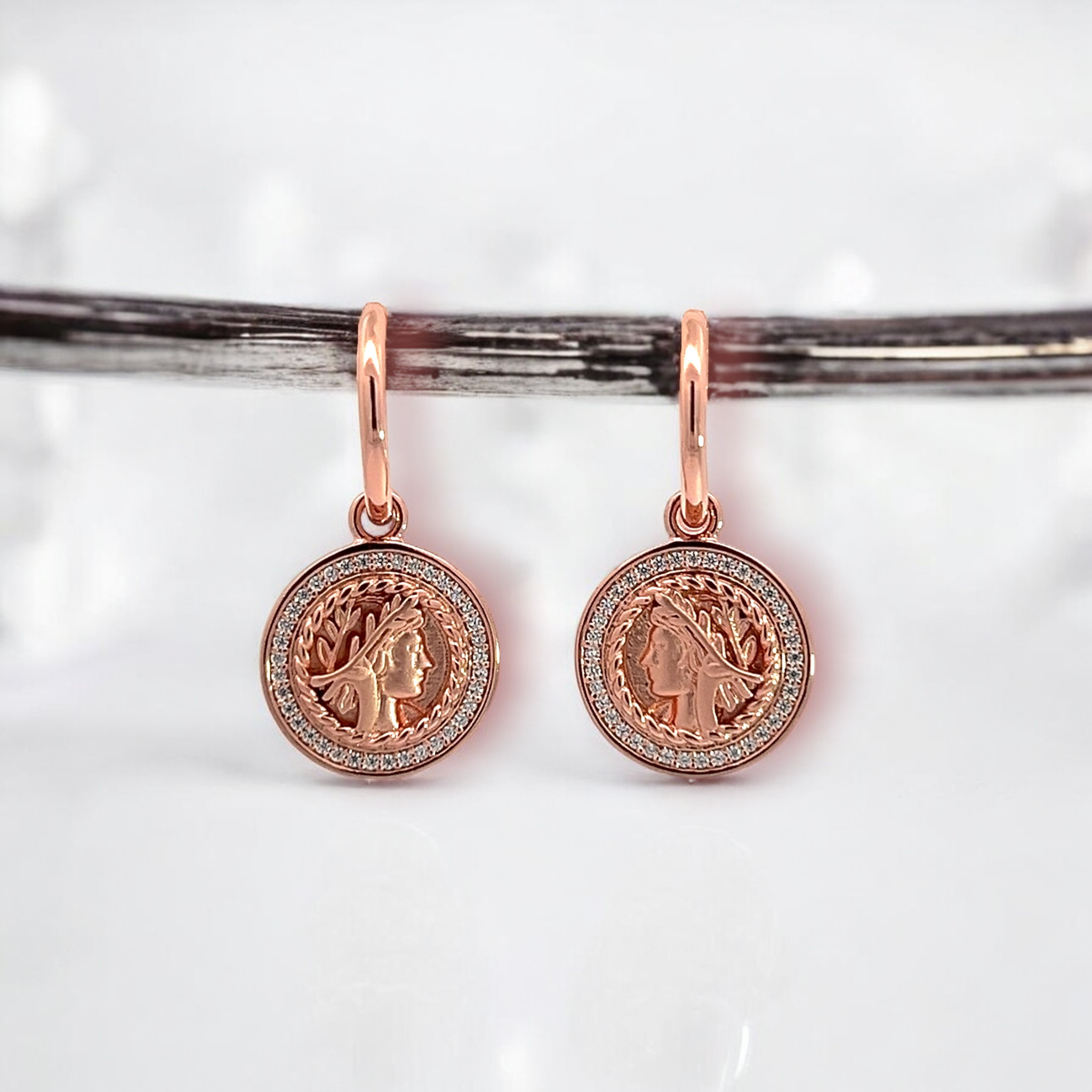 Rose gold coin earrings discount