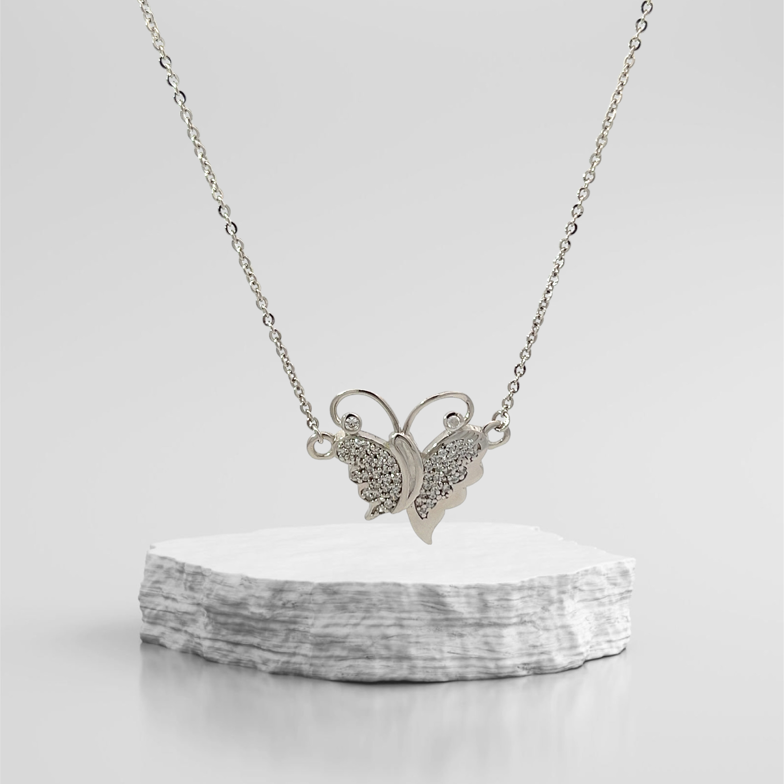 PurpleLuck Athalia 925 Silver Butterfly Necklace- glamorous and modern festive wear pendant. Romantic gift for women and girl