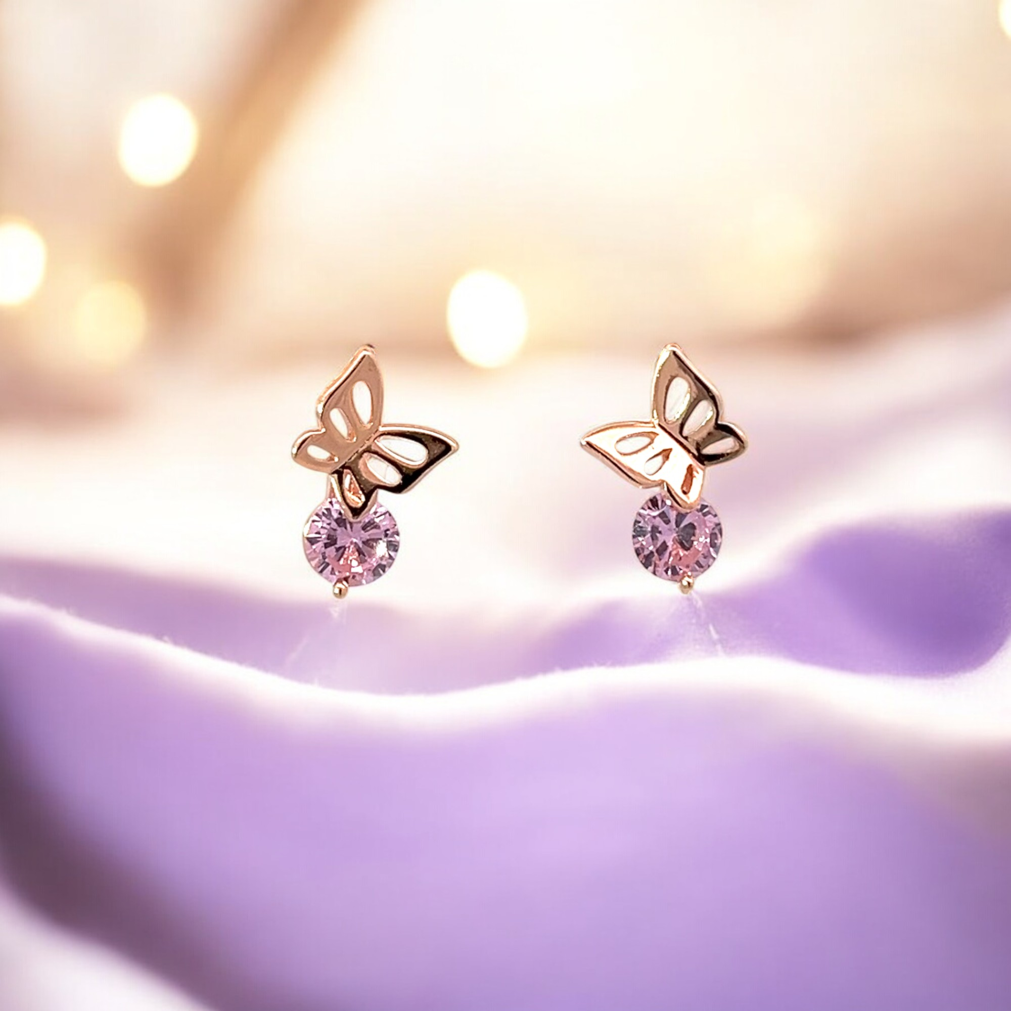 PurpleLuck Beyonce Rose Gold Butterfly Earrings. Sterling Silver charm studs gifting for girlfriend