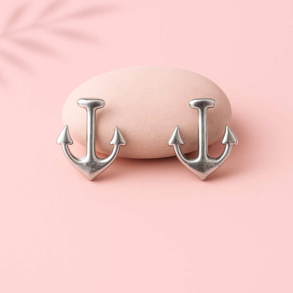 PurpleLuck Susan 925 Silver Anchor Earrings. Modern Studs for women and girls in dainty and charming design