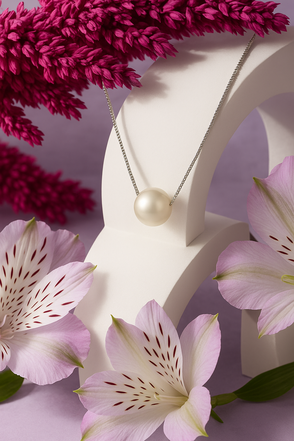 PurpleLuck Kristen Silver White Pearl Necklace Perfect for Office and party wear. Ideal gift for Women and girls