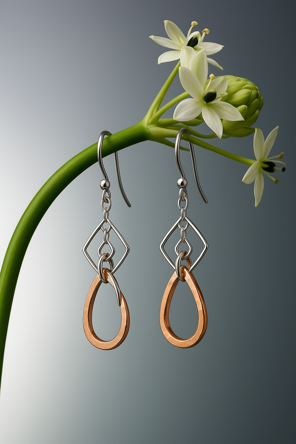 PurpleLuck Estelle 925 Silver and Silver Drop Earrings. Rose Gold and Silver trendy earrings for women and girls