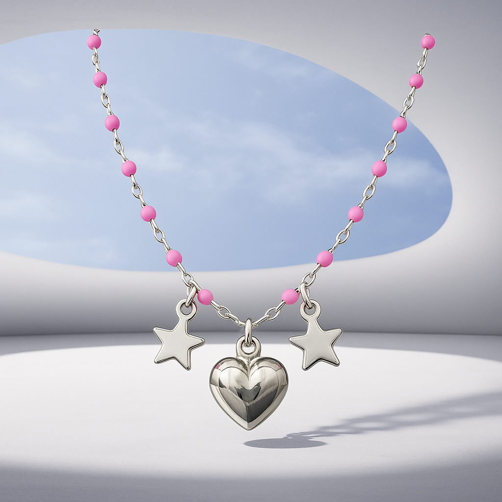 Purpleluck Heartfelt Constellation 925 Silver Necklace. Heart and star shaped necklace for gifting to