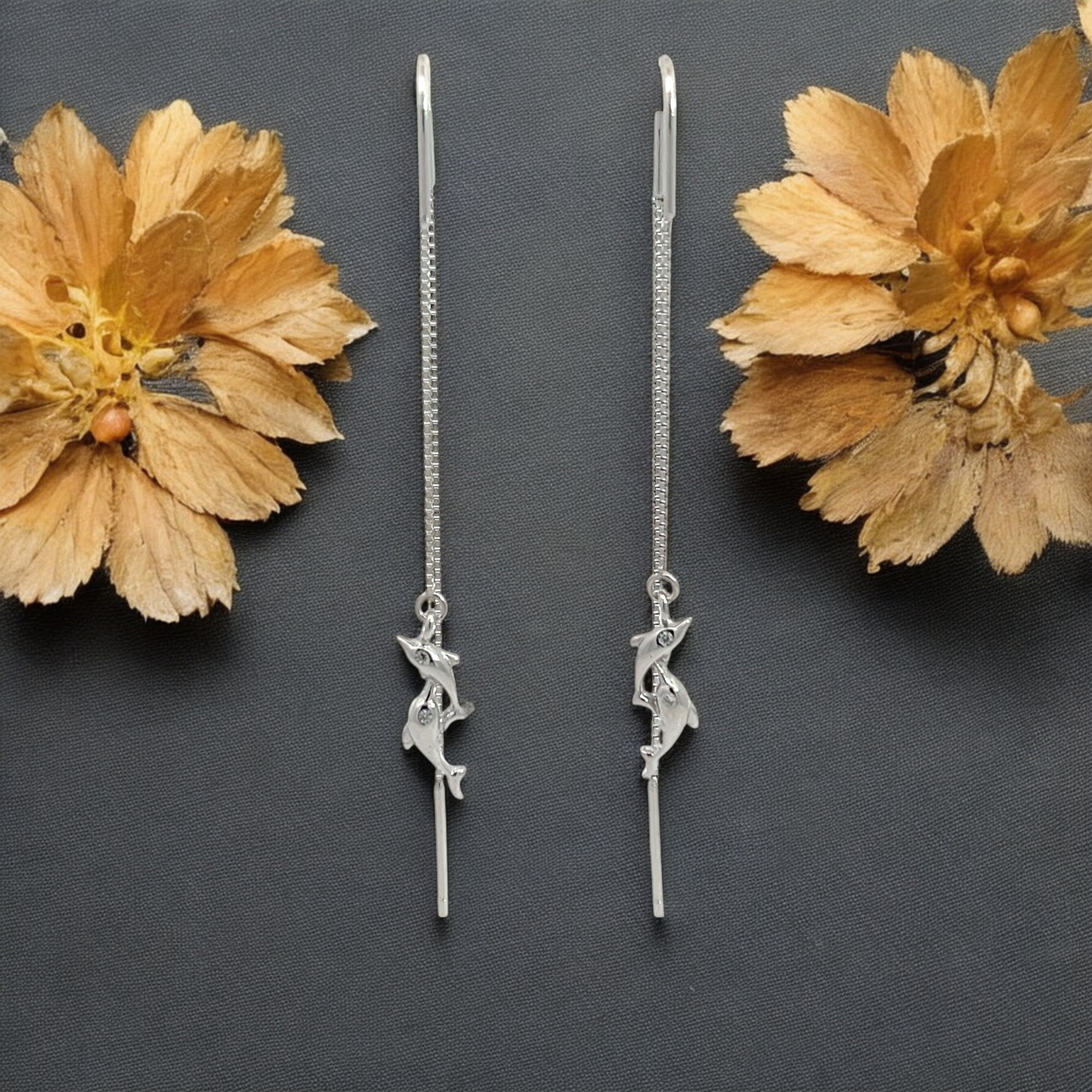 PurpleLuck Helena 925 Silver Thread Earrings with Elegant design for daily wear dolphin charm earrings