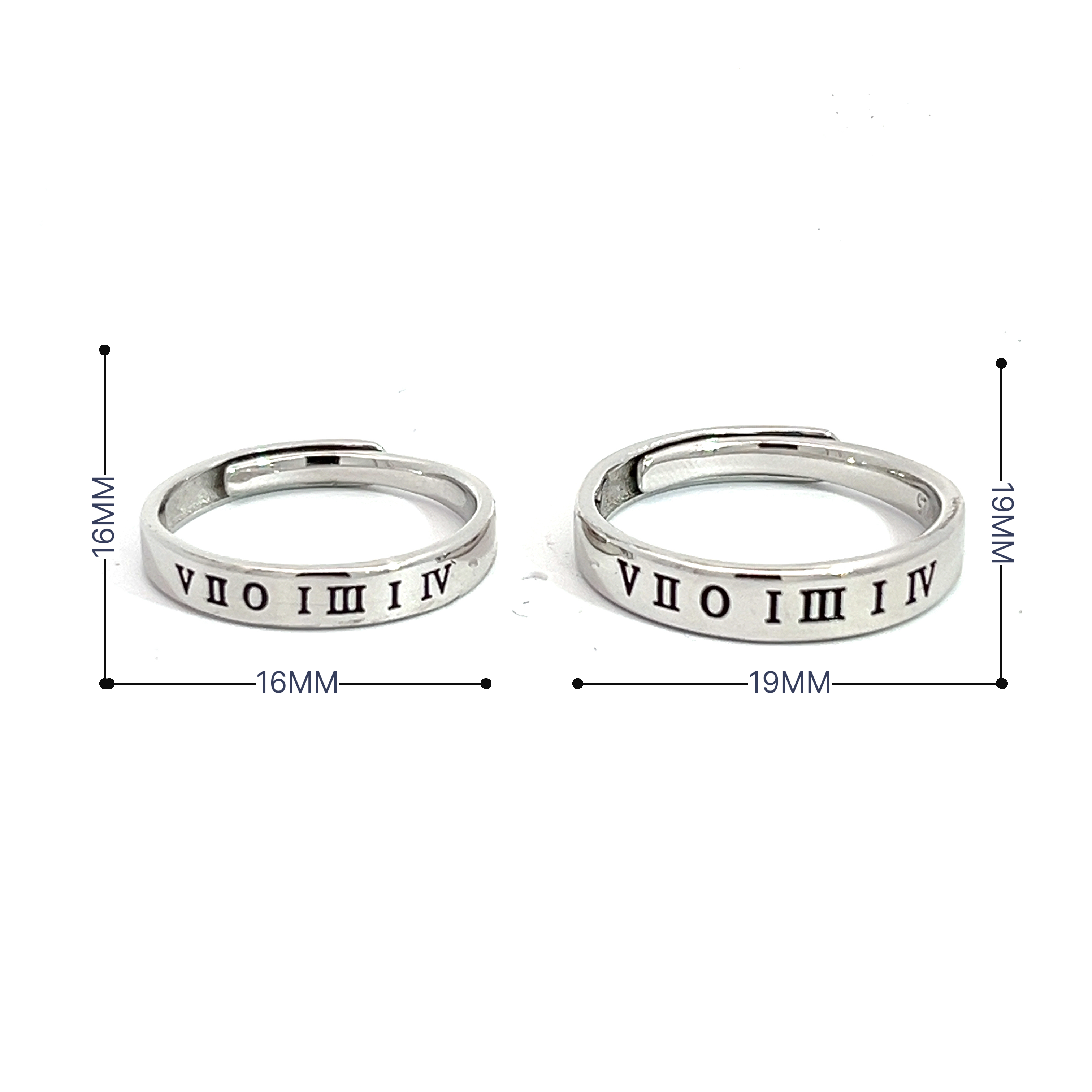 PurpleLuck Krystal Roman Numeral Silver Couple Rings Gift for Him and Her modern and adjustable design