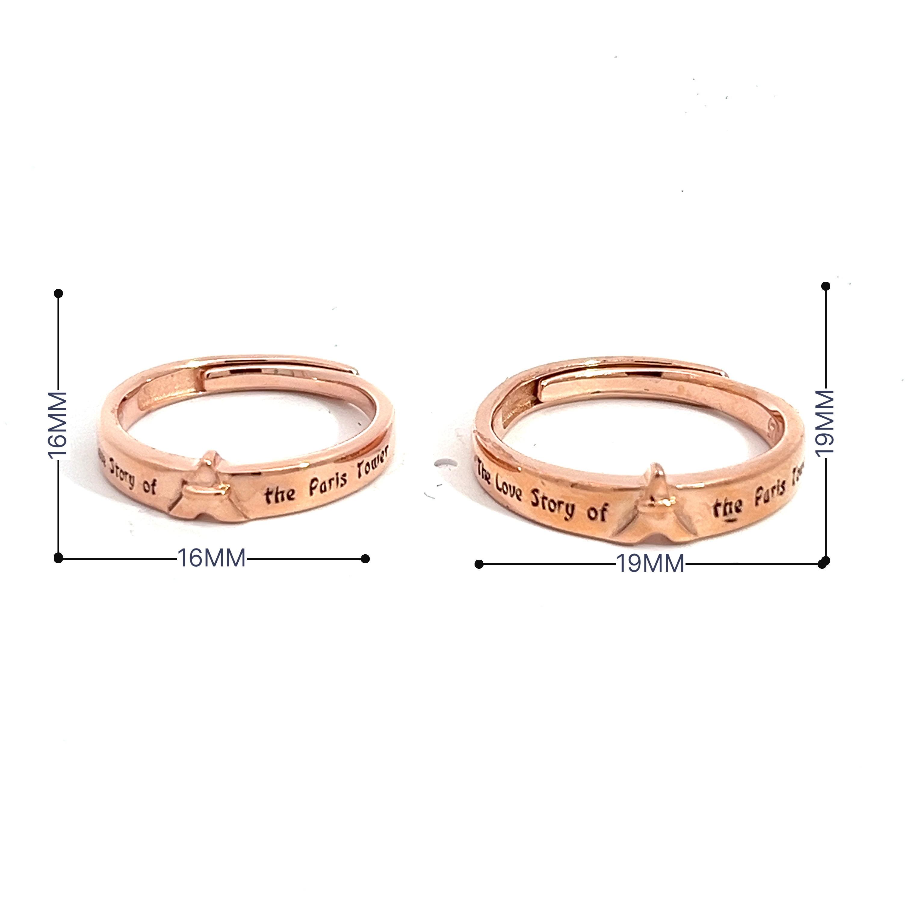 PurpleLuck Paris 925 Silver Couple Rings in Rose Gold and adjustable size
