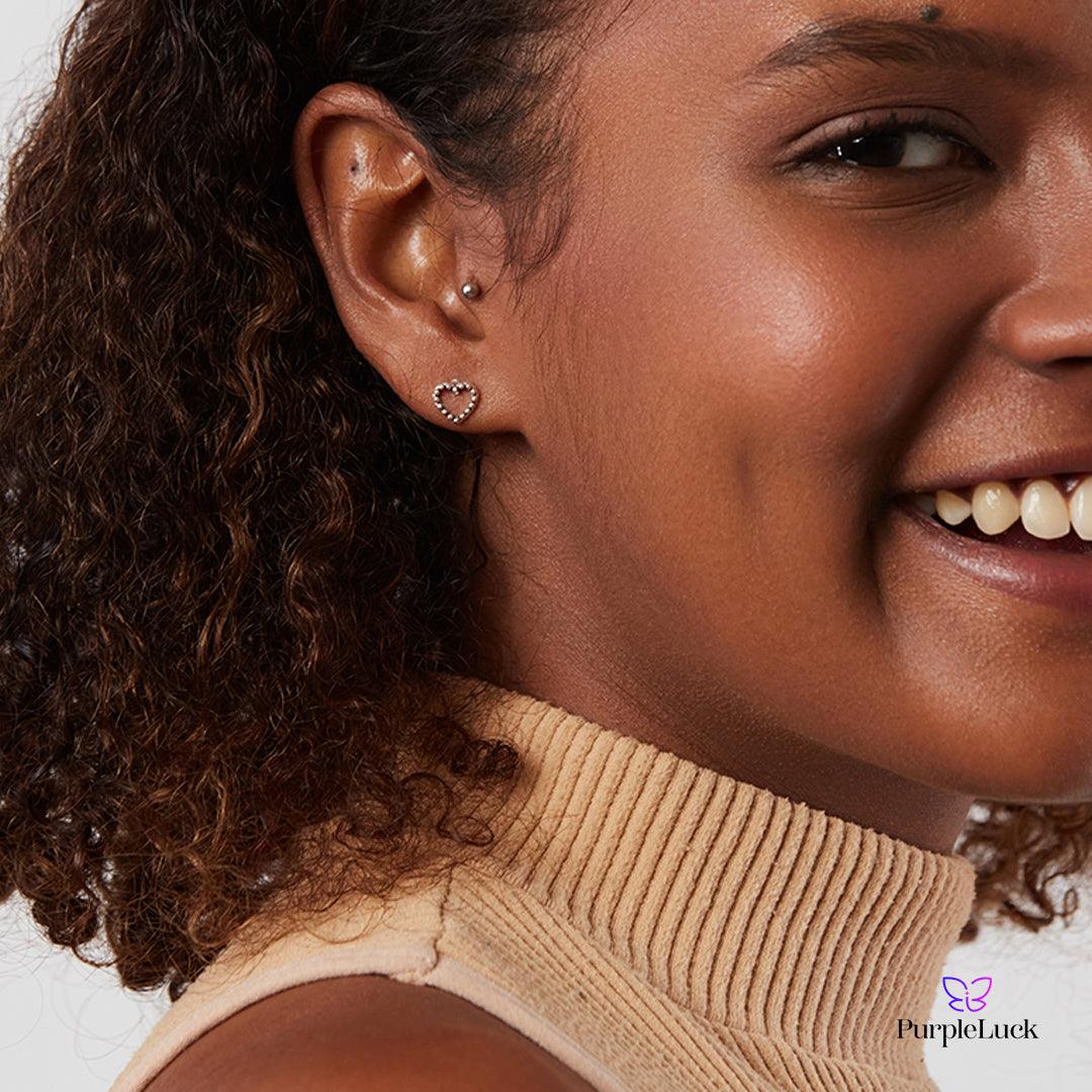Purpleluck Teresa Oxidized Silver Earrings. Lightweight and heart shaped sterling silver earrings for girls and women