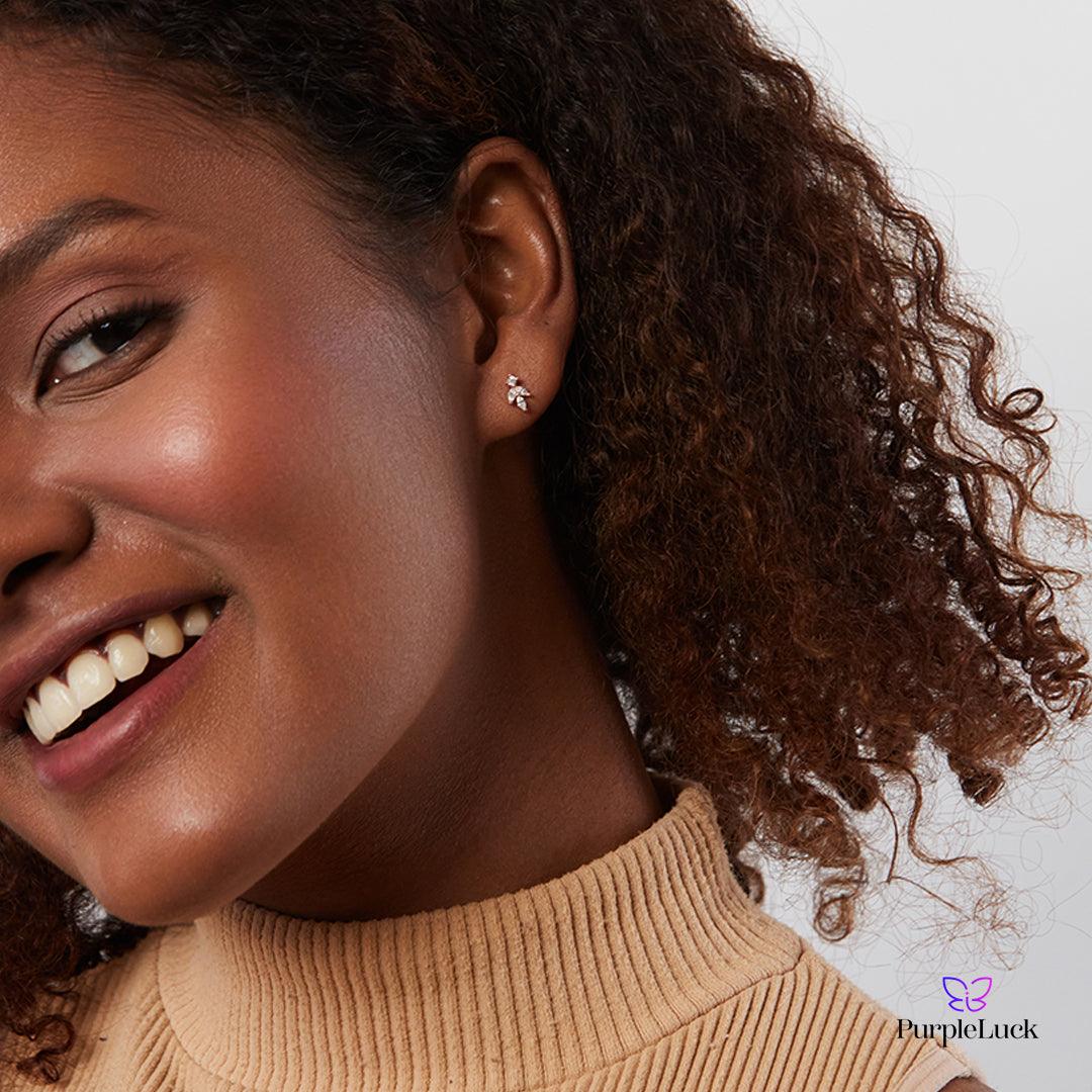 PurpleLuck Florence Rose Gold Earrings. Mini Sterling Silver Studs for Office and daily wear. Luxury Gift for Sister