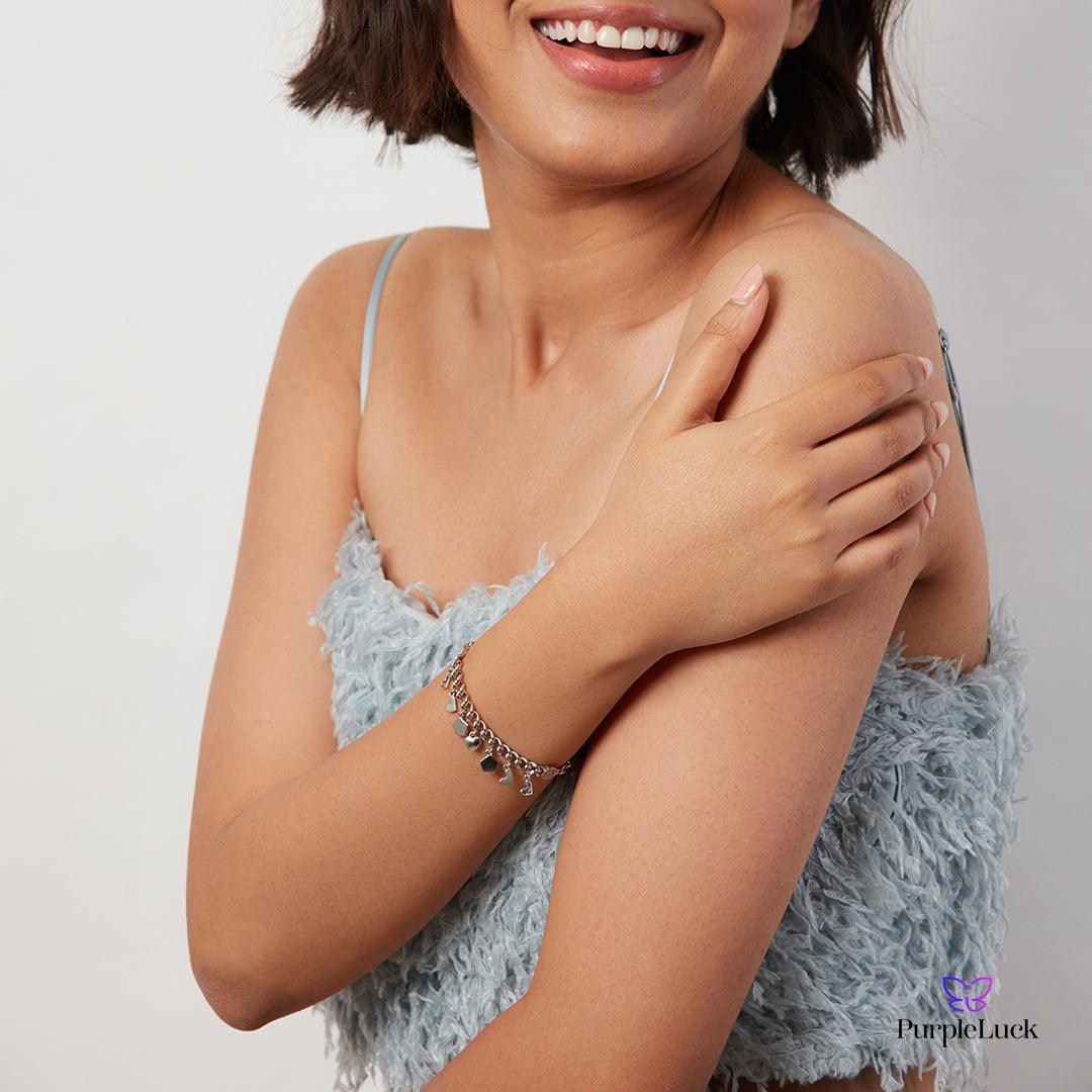 Purpleluck Ileana 925 Silver Charm Bracelet. Sterling Silver festive wear for women and girls. Gift for sister, wife and girlfriend