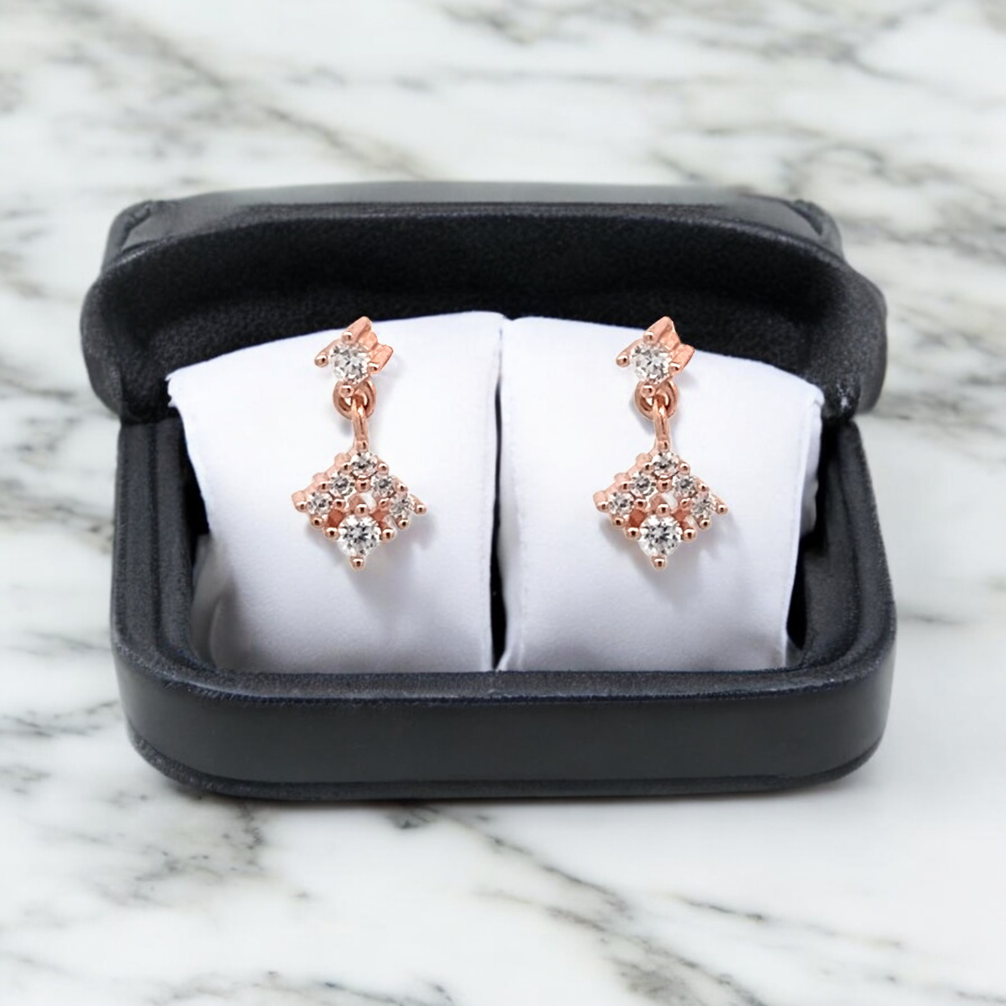 PurpleLuck Shirley Rose Gold Earrings. Sterling Silver trendy small earrings for women and girls