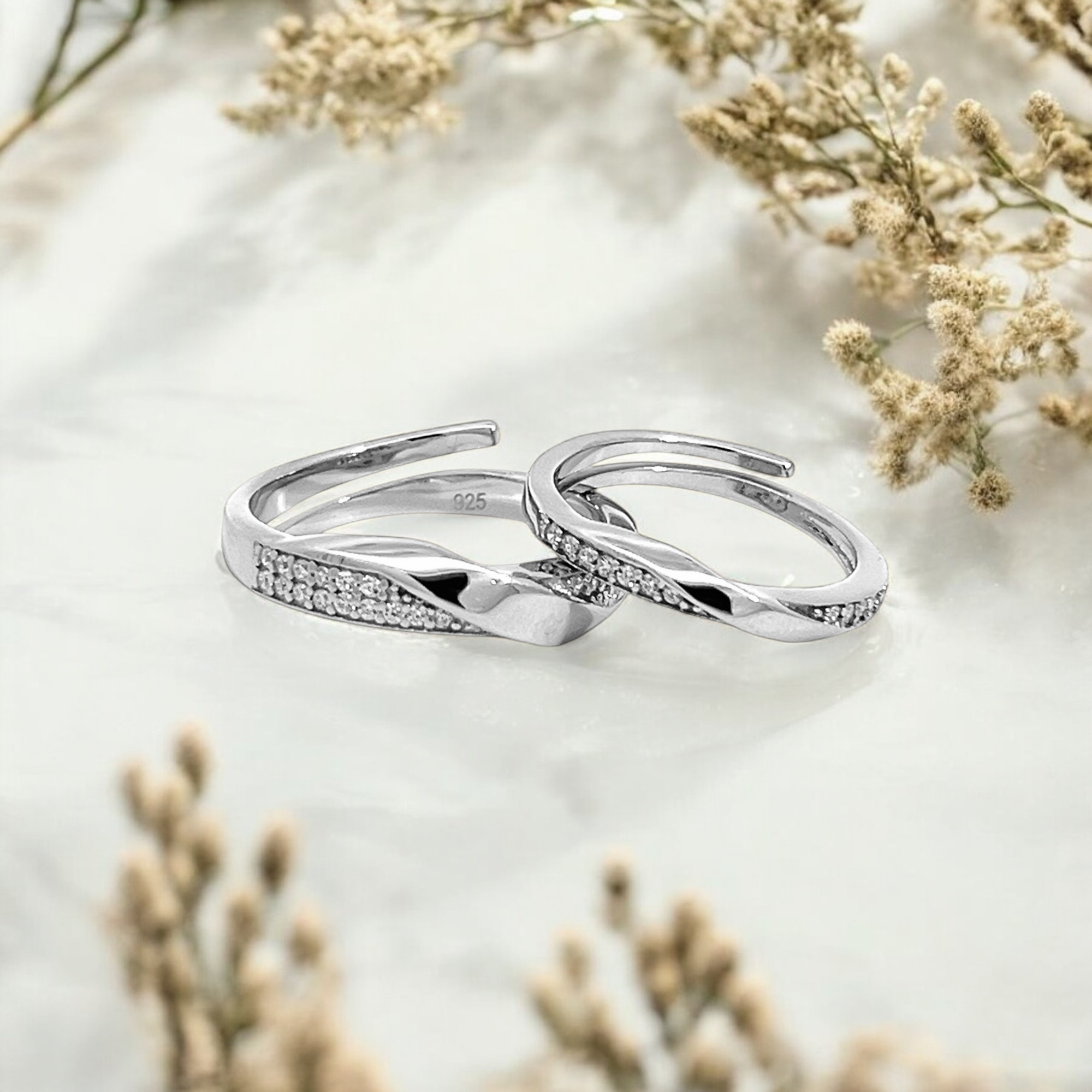 PurpleLuck Adline 925 Silver Couple Bands Luxury and Elegant jewelry for him and her