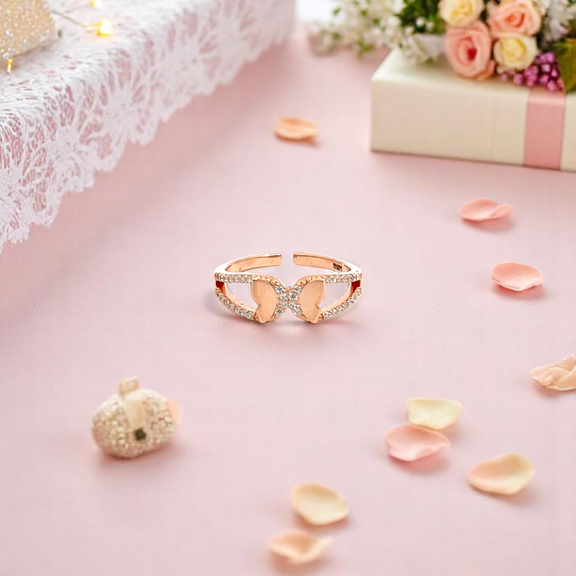 PurpleLuck Rose Gold Winged Sparkle Ring Sterling Silver elegant design ring