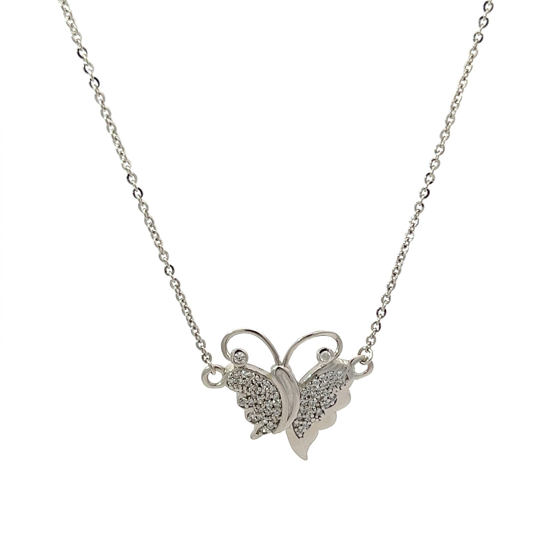 PurpleLuck Athalia 925 Silver Butterfly Necklace- glamorous and modern festive wear pendant. Romantic gift for women and girl