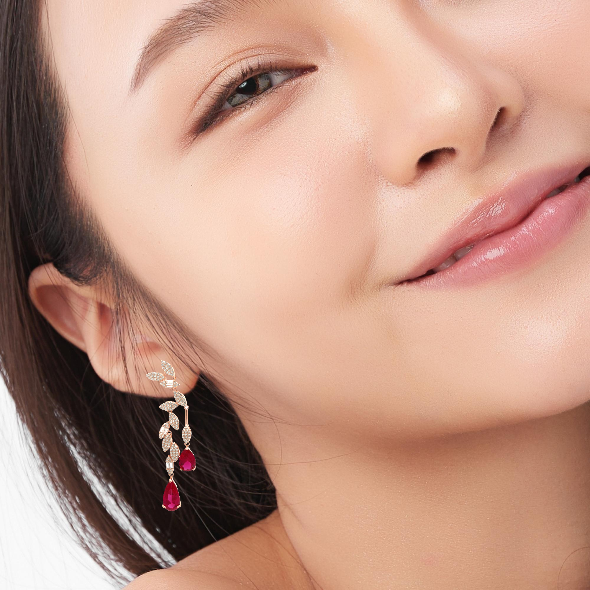 Purpleluck Ruby Enchanted 925 Silver Earrings. Elegant design earrings. Festive wear. Romantic and Indian wear