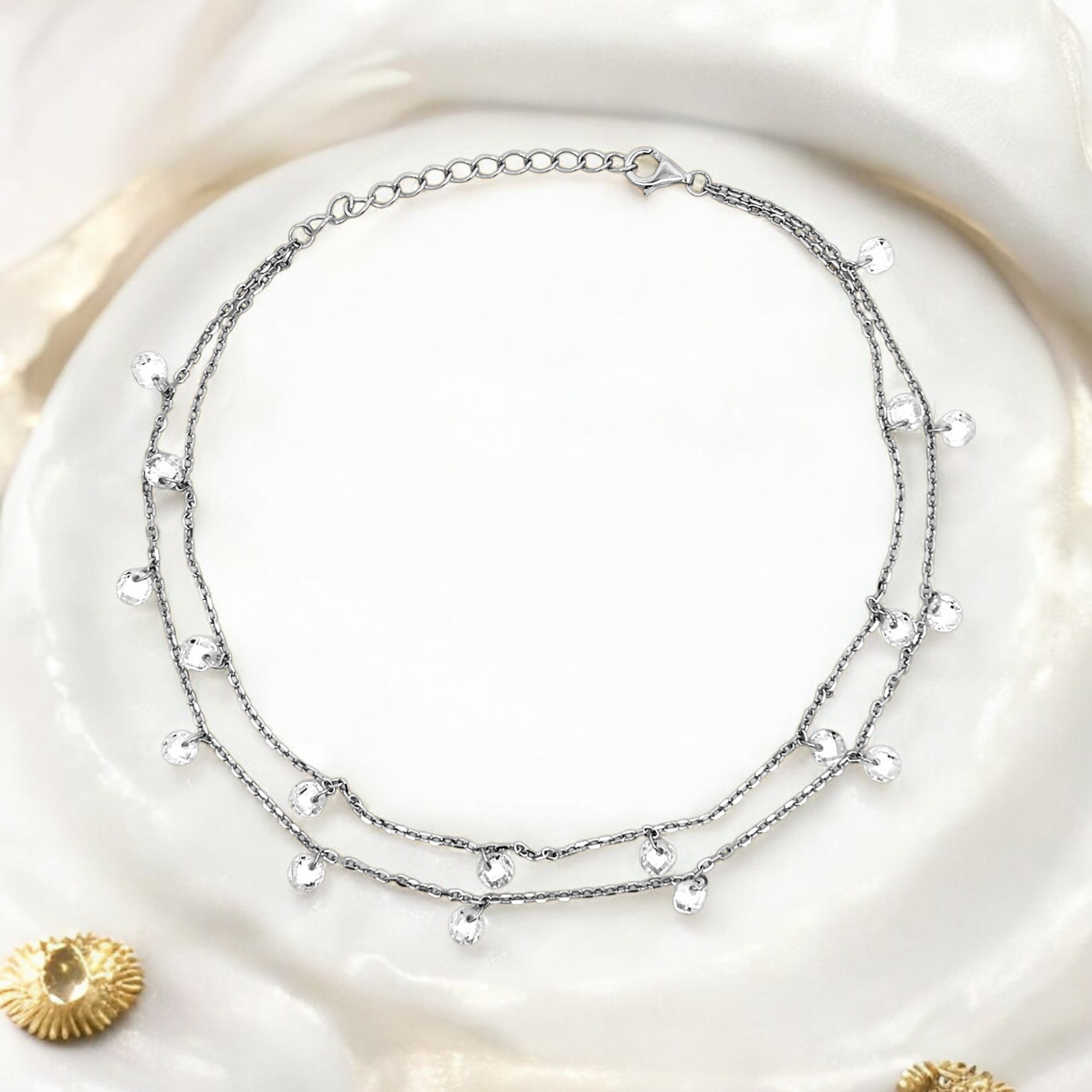PurpleLuck Ellen 925 Silver Double Layered Queen Anklet for women and girls. Trendy Indian jewellery with adjustable chain