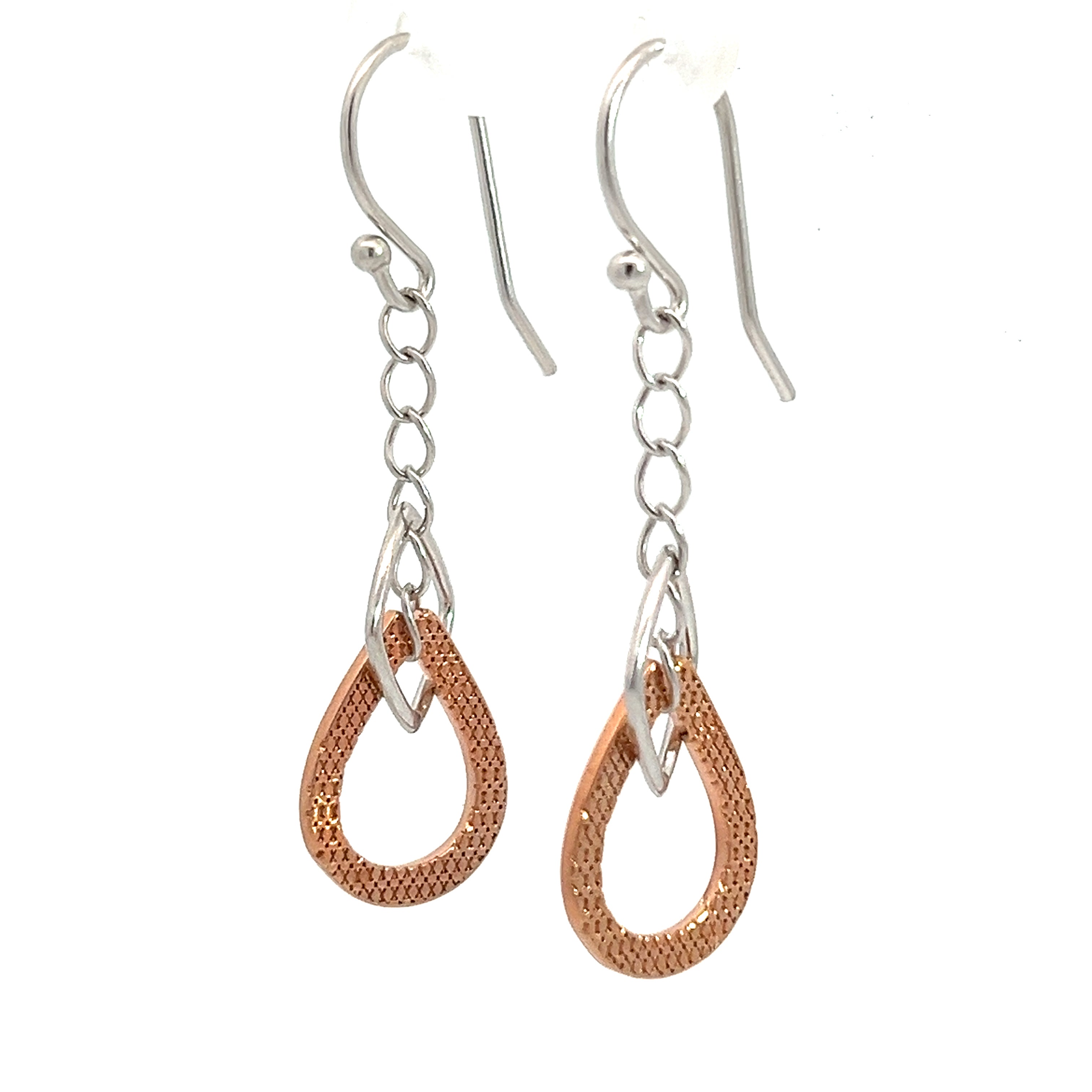 PurpleLuck Estelle 925 Silver and Silver Drop Earrings. Rose Gold and Silver trendy earrings for women and girls