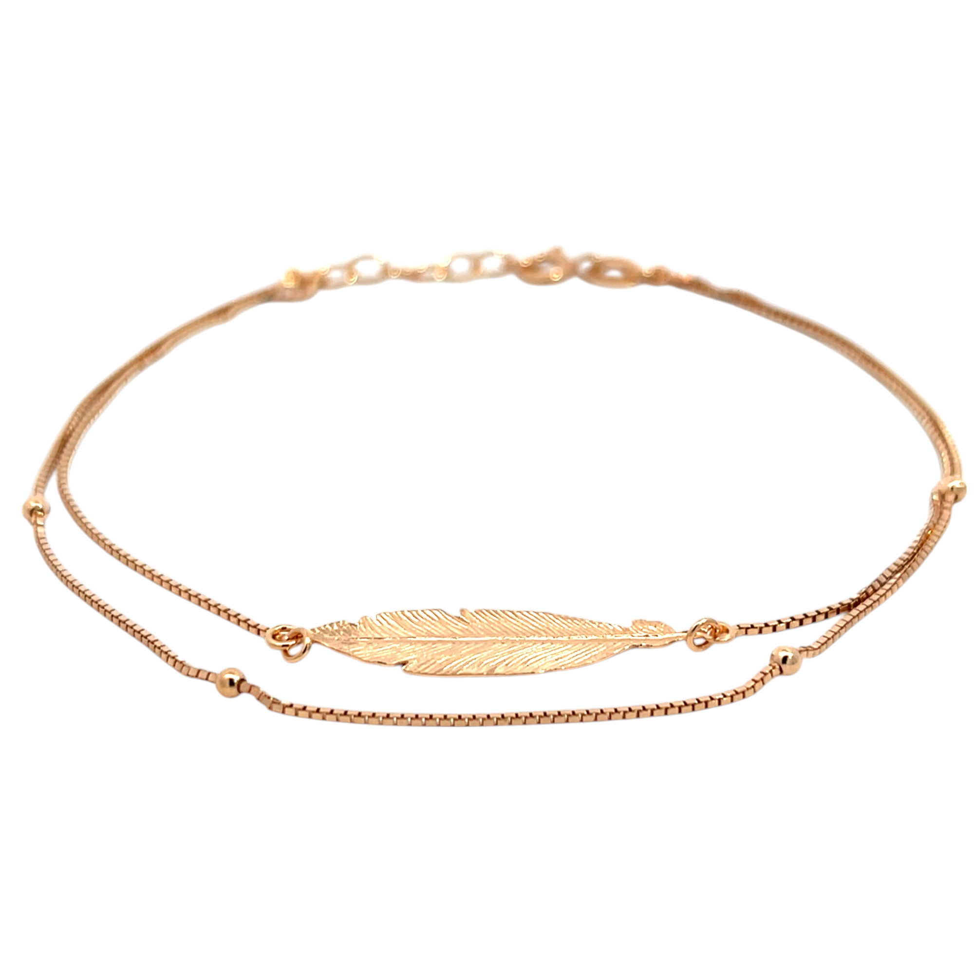 PurpleLuck Double Layered Feather 925 Silver Anklet. Delicate anklet with adjustable chain for girls