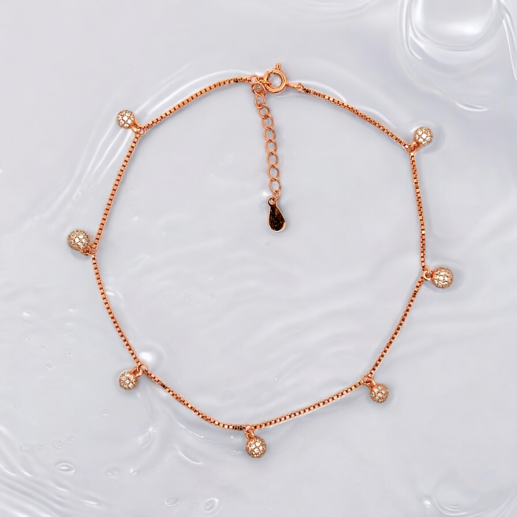 Purpleluck Genelia 925 Silver Anklet- Rose Gold plated anklet with adjustable length. Simple and elegant design for women