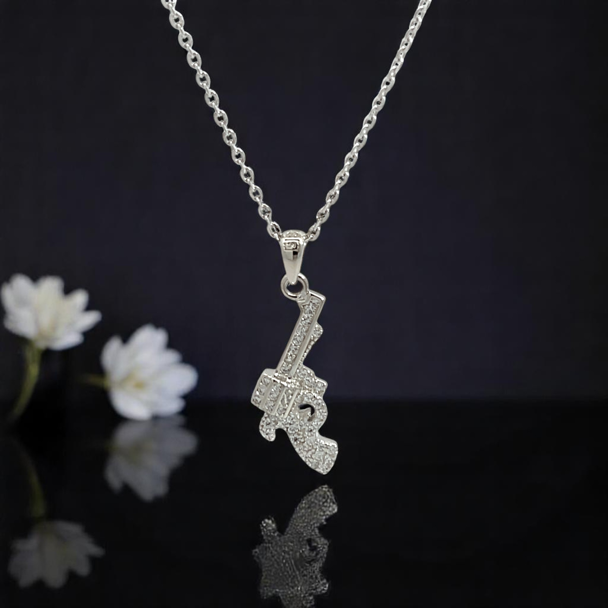 Purpleluck Dazzle Pistol 925 Silver Pendant pistol shaped pendant with chain for women