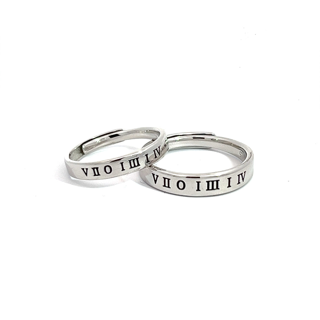 Krystal Roman Numeral Silver Couple Rings