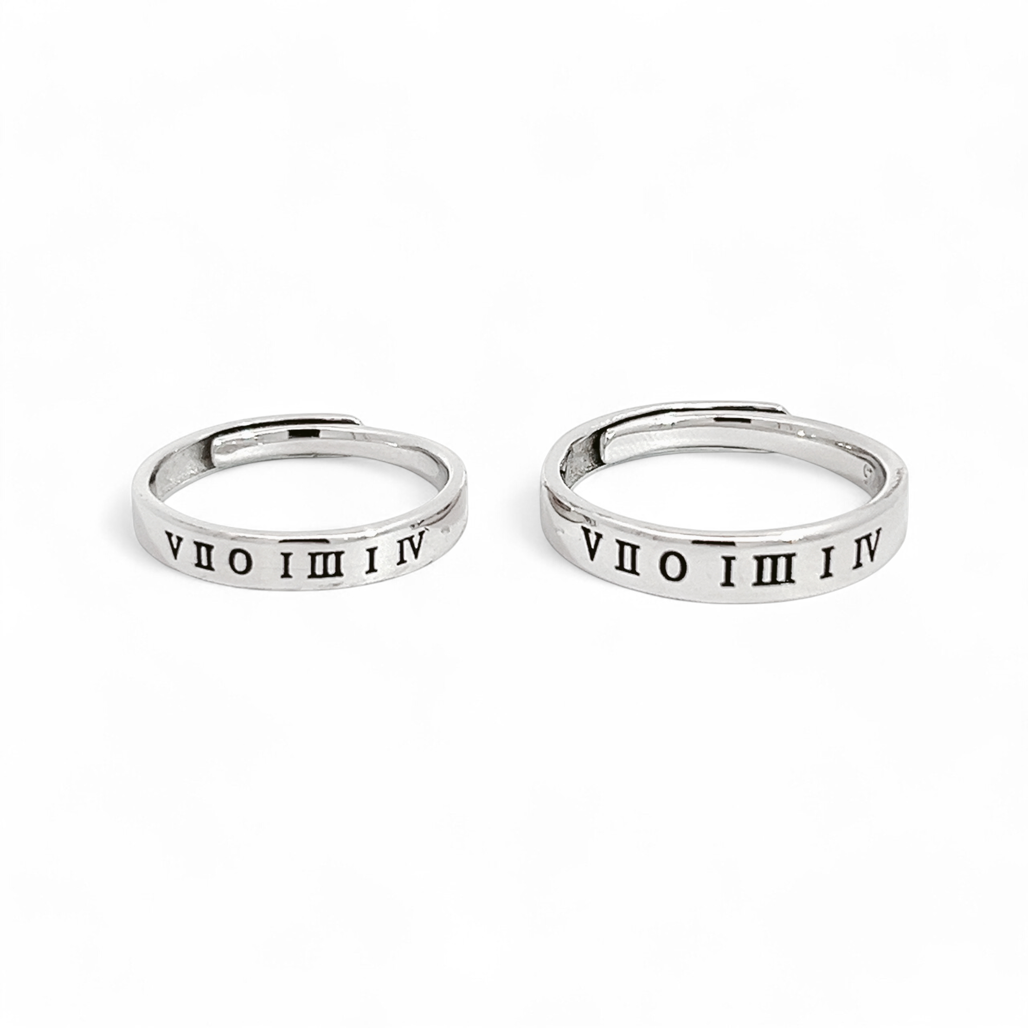 PurpleLuck Krystal Roman Numeral Silver Couple Rings Gift for Him and Her modern and adjustable design