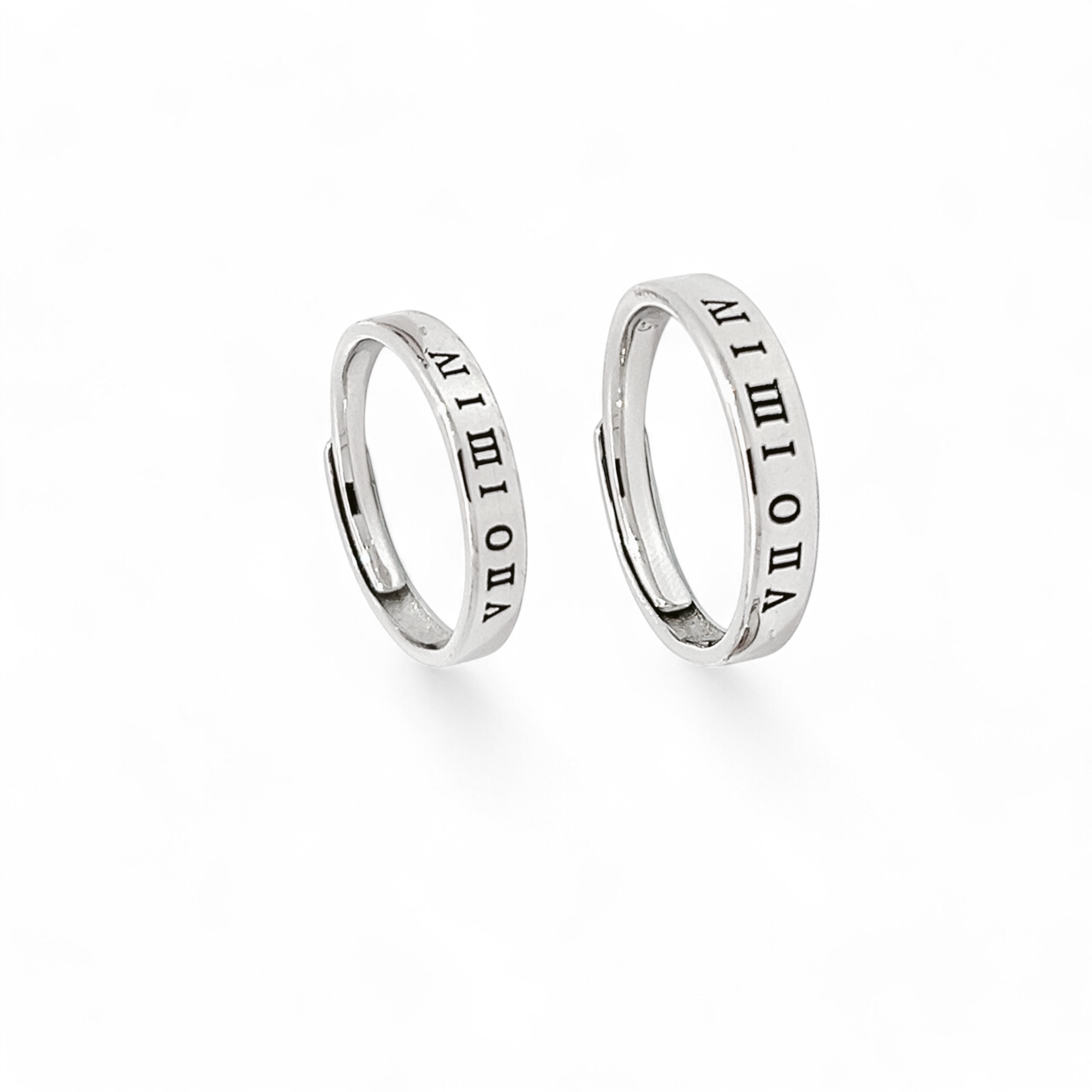 PurpleLuck Krystal Roman Numeral Silver Couple Rings Gift for Him and Her modern and adjustable design