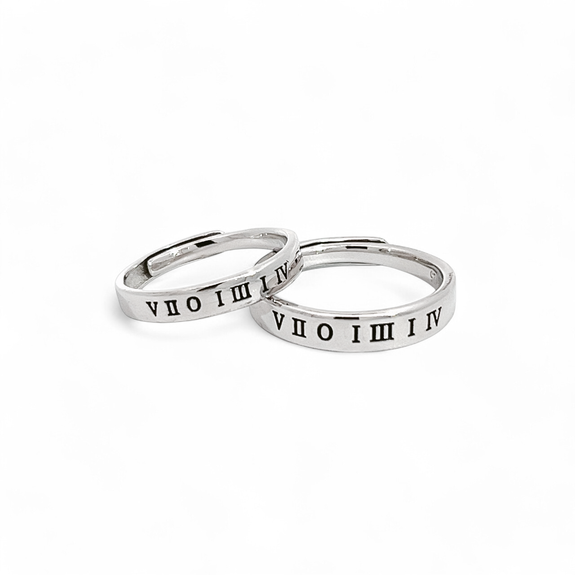 PurpleLuck Krystal Roman Numeral Silver Couple Rings Gift for Him and Her modern and adjustable design