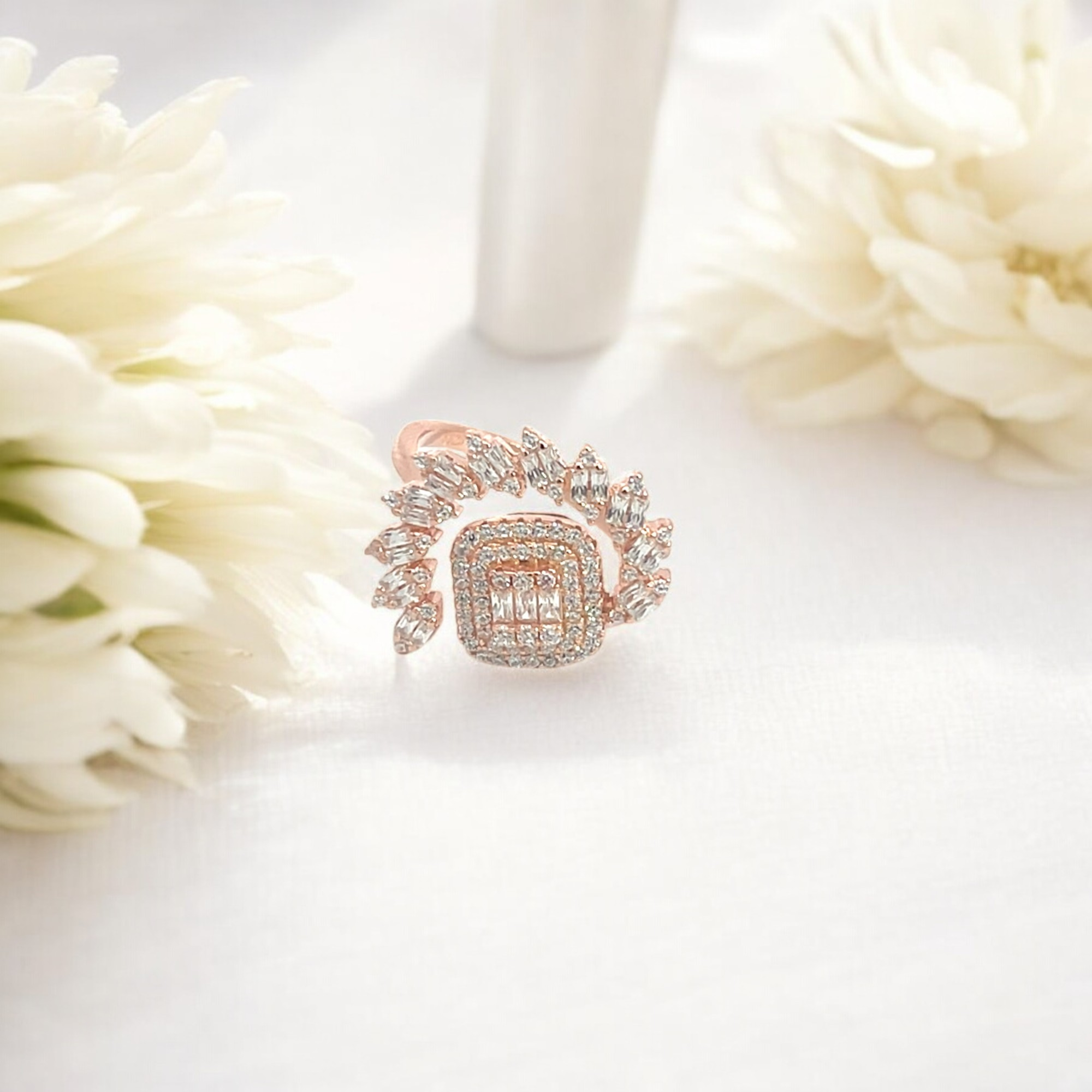 PurpleLuck Rose Gold Marquise Cascade Ring. Sterling Silver ring for festive wear