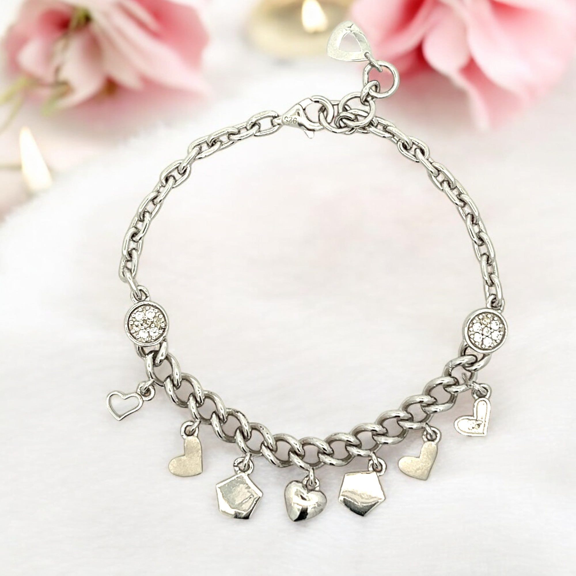 Purpleluck Ileana 925 Silver Charm Bracelet. Sterling Silver festive wear for women and girls. Gift for sister, wife and girlfriend