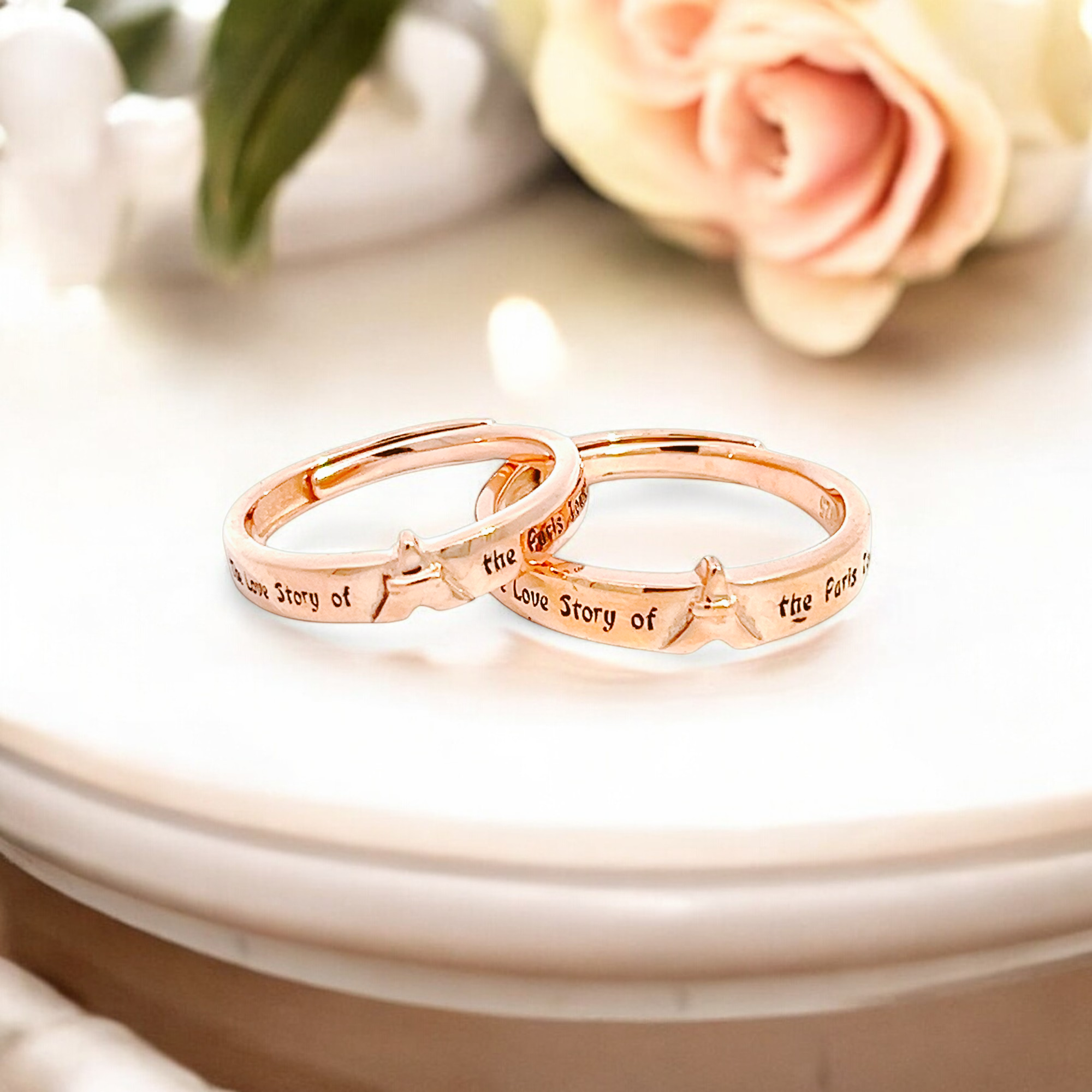 PurpleLuck Paris 925 Silver Couple Rings in Rose Gold and adjustable size
