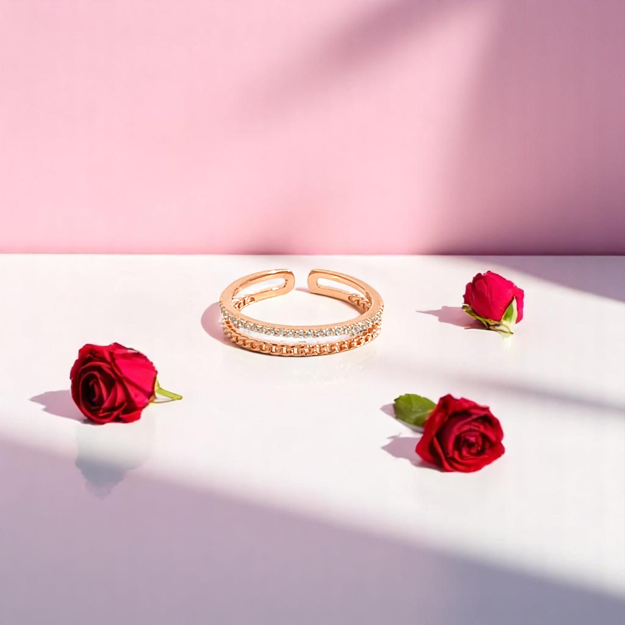 PurpleLuck Rose Gold Celestial Open Band 925 Silver Zircon Stones party wear ring for gifting