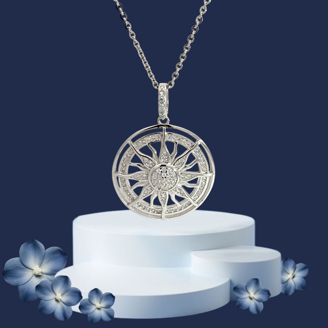 PurpleLuck Sunburst Diamond 925 Silver Pendant. Women and girls' dainty sun pendant. Gift for girlfriend