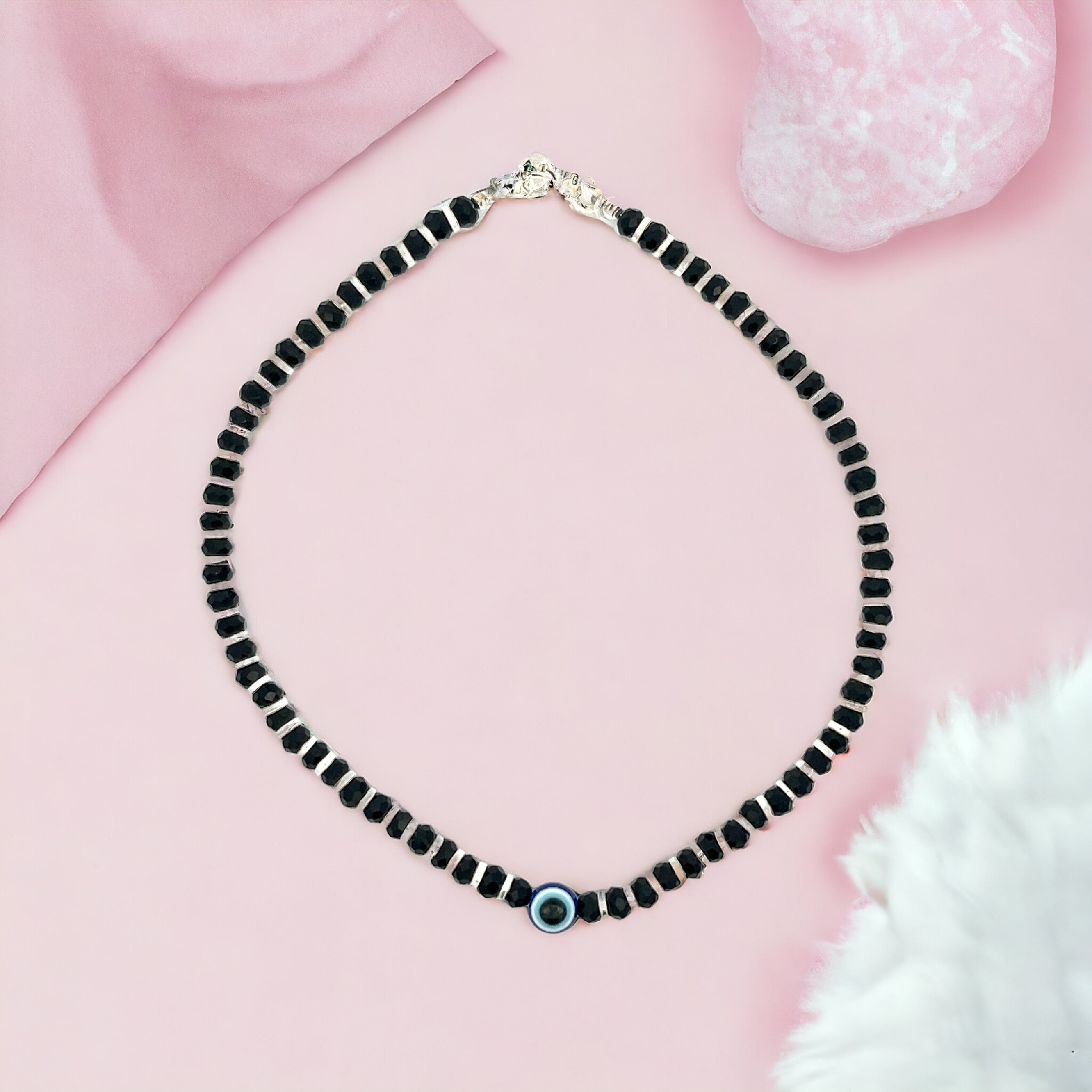 PurpleLuck Tara 925 Silver Evil Eye Anklet. Delicate anti-nazar jewellery for women daily wear