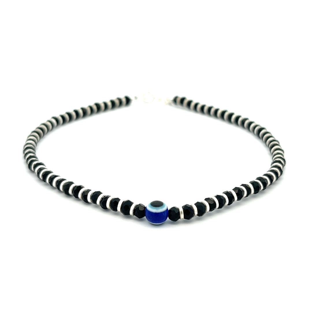 PurpleLuck Tara 925 Silver Evil Eye Anklet. Delicate anti-nazar jewellery for women daily wear