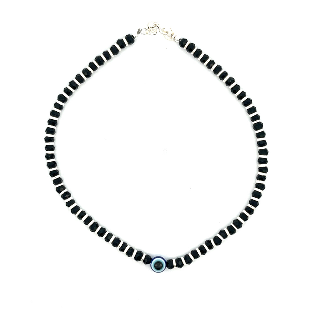PurpleLuck Tara 925 Silver Evil Eye Anklet. Delicate anti-nazar jewellery for women daily wear