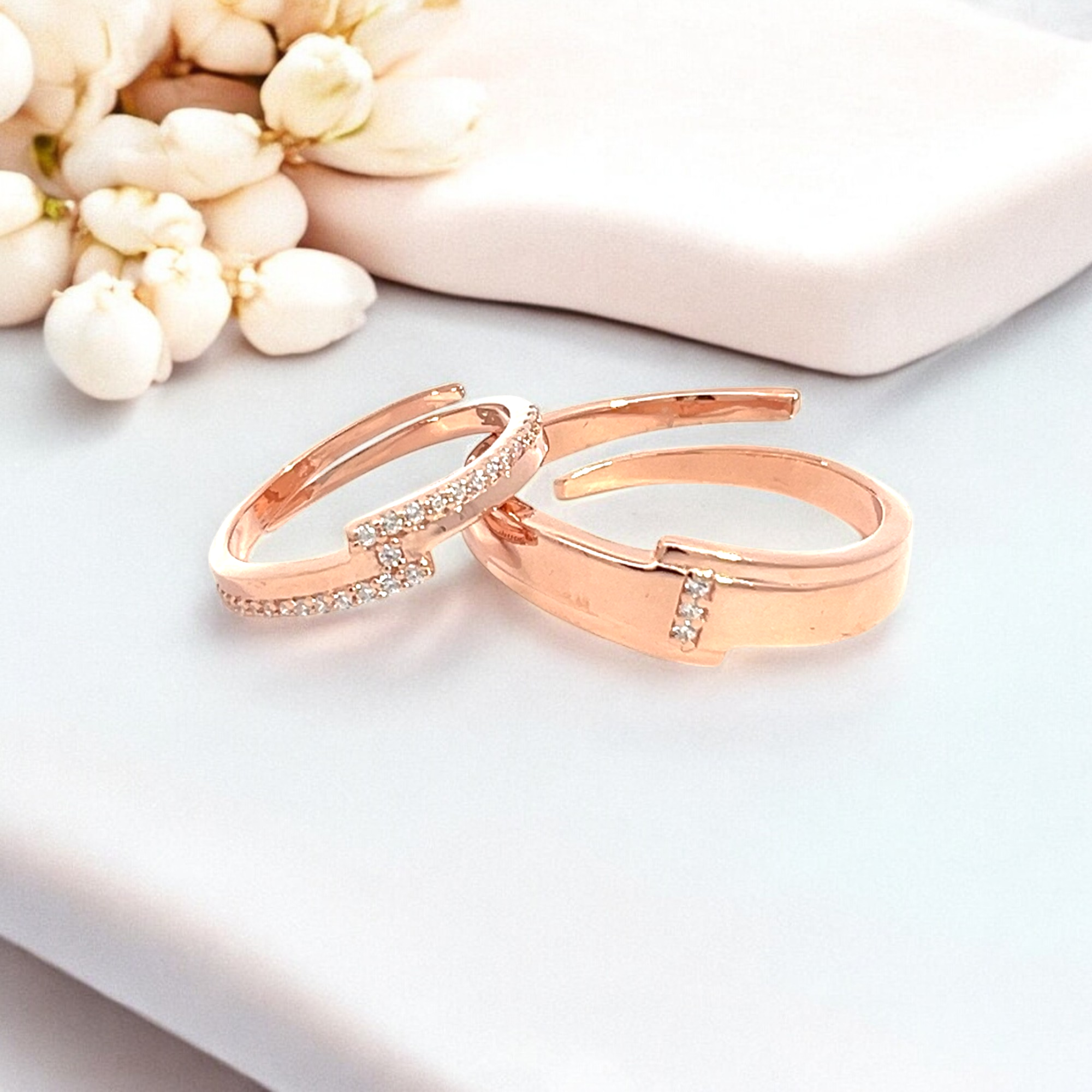 PurpleLuck Valentine 925 Silver Couple Rings for Valentines day and anniversary gift for couples in rose gold. Adjustable ring for romantic gift