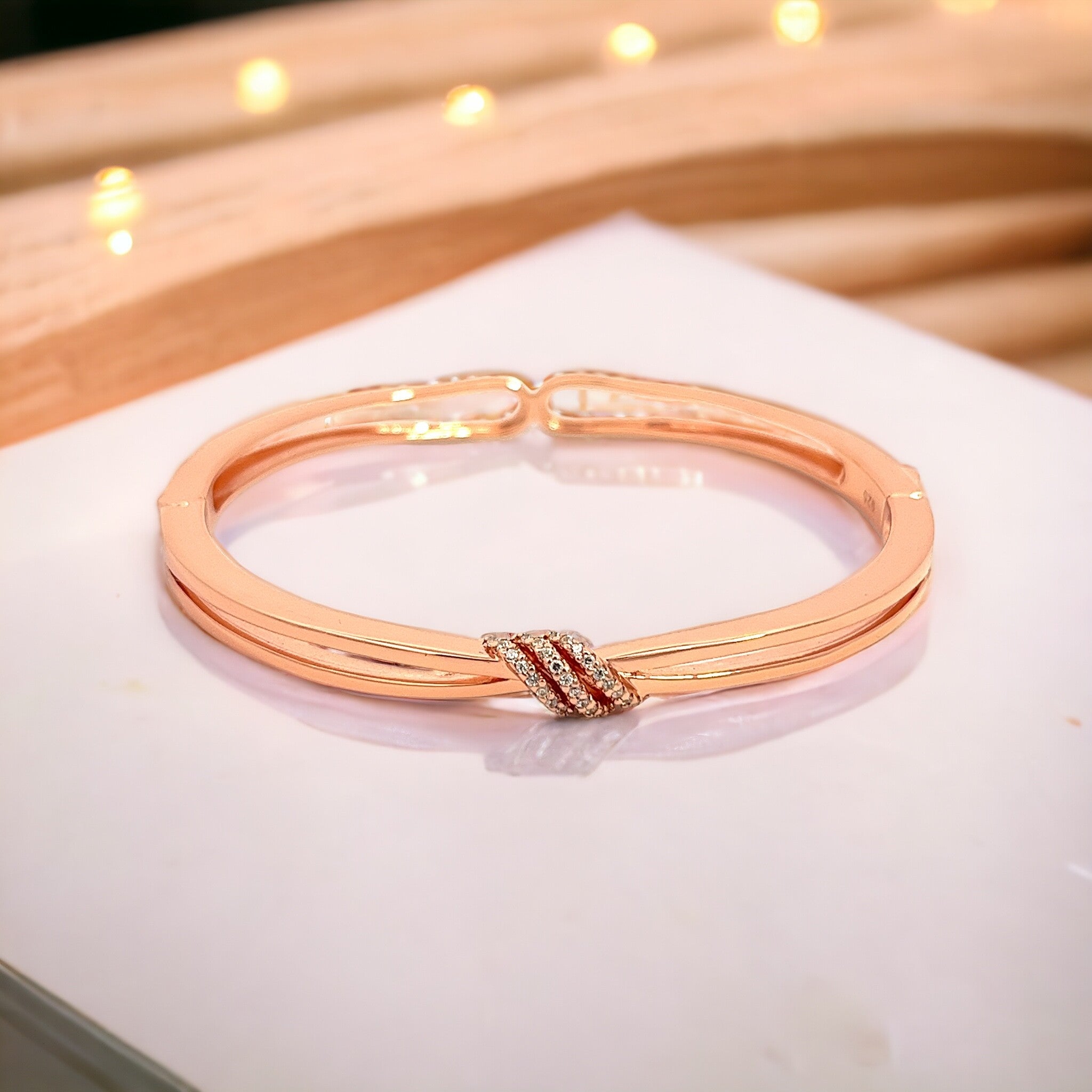 PurpleLuck Vanessa 925 Silver Bracelet in Rose Gold Plating. Dual sided festive wear bracelet for women and girls