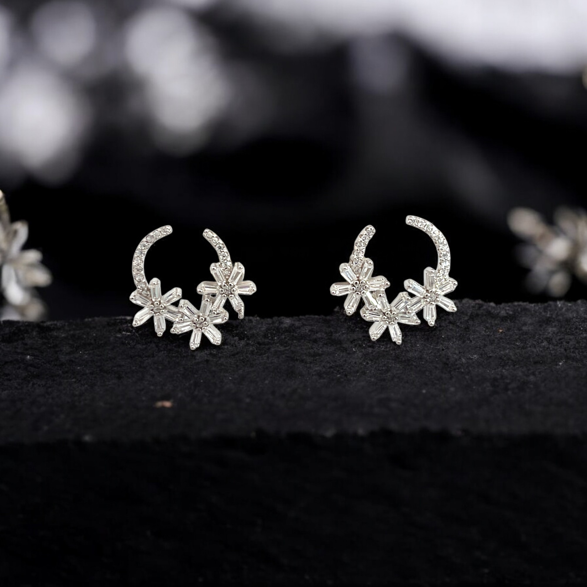 Purpleluck 925 Silver Floral Wreath Earrings for women in floral design and festive wear
