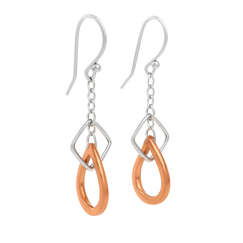 PurpleLuck Estelle 925 Silver and Silver Drop Earrings. Rose Gold and Silver trendy earrings for women and girls