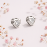PurpleLuck Kardashian 925 Silver  Heart Earrings. Heart Shaped Zircon Studs for women and girls for daily wear