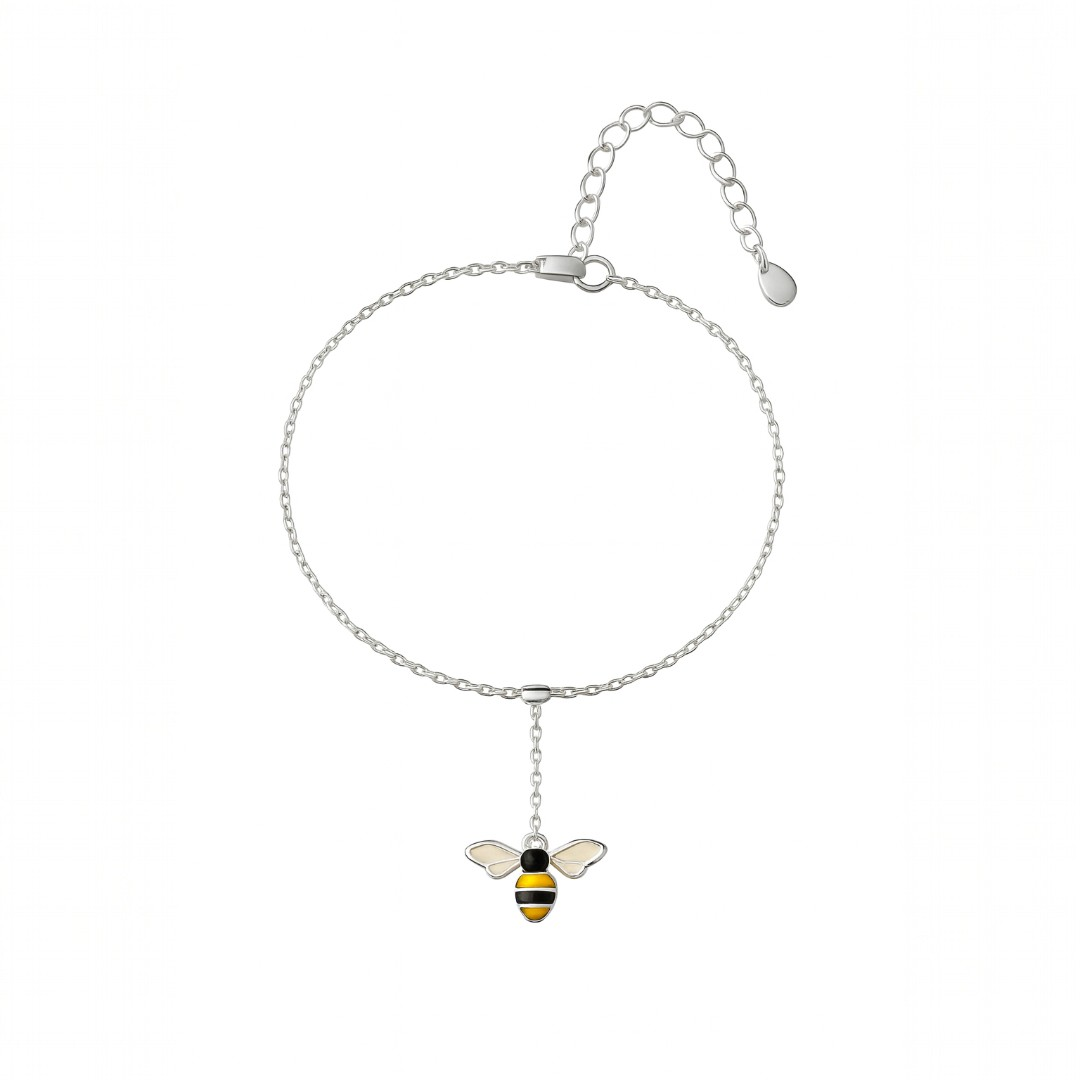 PurpleLuck Lucia 925 Silver Bracelet. Bee charm adjustable bracelet for girls and Women. Valentine and birthday gift for girlfriend