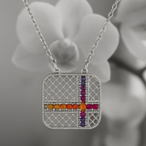 PurpleLuck Silver Gemstone Grid Pendant with adjustable chain for women Sterling Silver