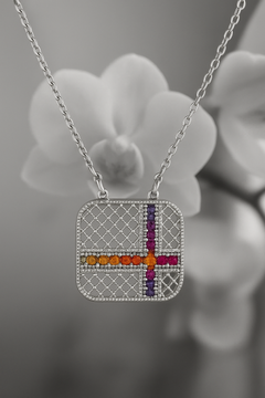 PurpleLuck Silver Gemstone Grid Pendant with adjustable chain for women Sterling Silver