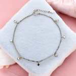 PurpleLuck Claire Silver Charm Anklet. Sterling Silver Anklet for gift for wife and girlfriend, traditional wear jewelry