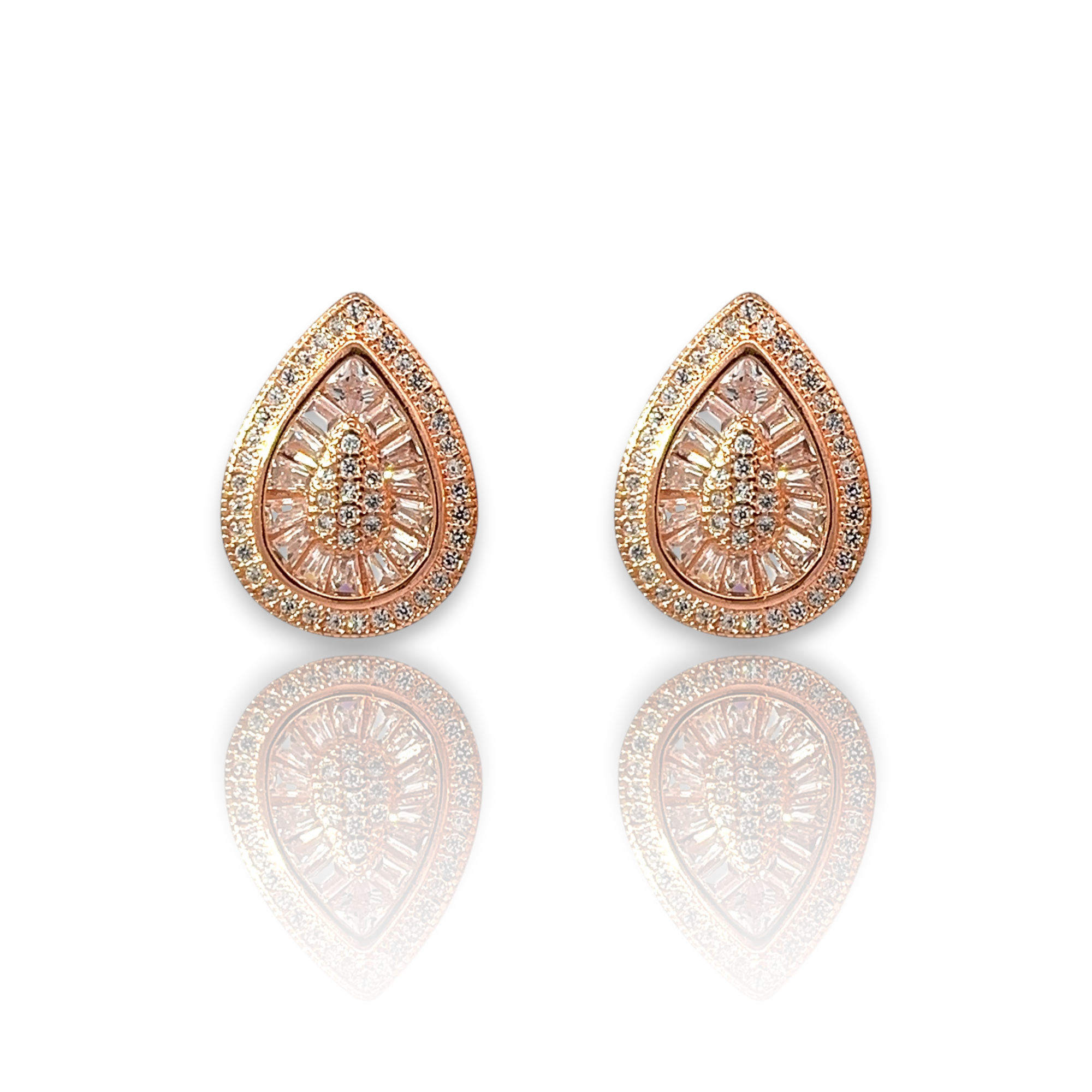 PurpleLuck Dahyun Rose Gold Drop Shape Earrings. Sterling Silver Festive wear, Elegant studs for Women. Perfect Gift for Girls