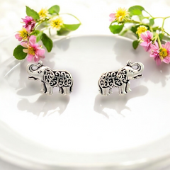 PurpleLuck Elephant Charm Oxidized Silver Earrings for Women, festive wear. Indian traditional studs