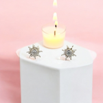 PurpleLuck Natalie Silver Earrings. Sun Shaped Zircon Studs for women and girls for daily wear