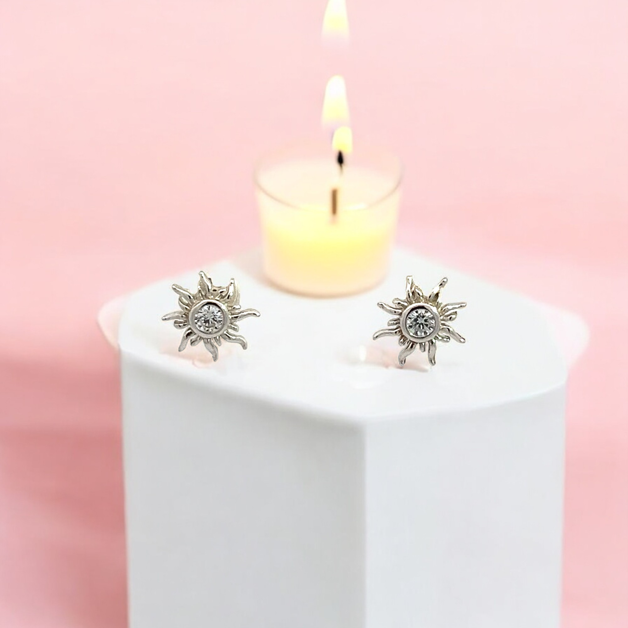 PurpleLuck Natalie Silver Earrings. Sun Shaped Zircon Studs for women and girls for daily wear