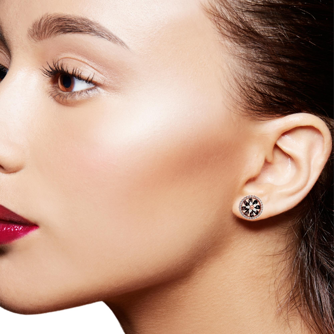 PurpleLuck Floral Stud  925 Silver Earrings trendy rose gold earrings